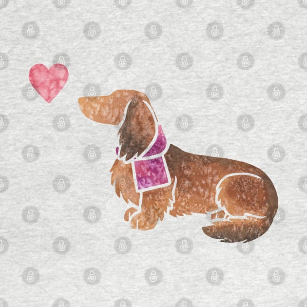 Longhaired Dachshund watercolour by animalartbyjess